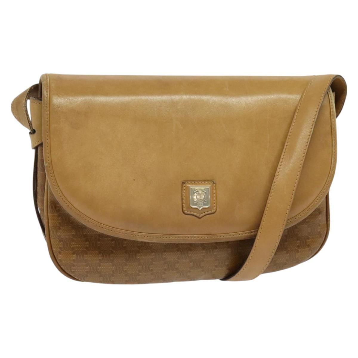Celine Macadam Canvas Shoulder Bag Brown Gold Auth Ba2757